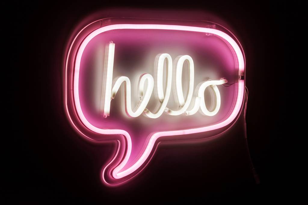  Neon  Pink Typographic Hello Light  By I Love Retro 