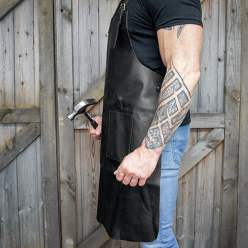 Personalised Black Double Pocket Leather Apron, 5 of 7