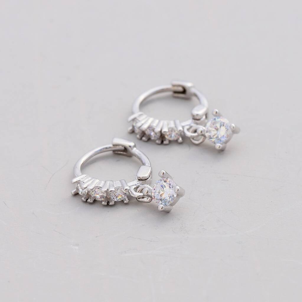 Sterling Silver Mini Hoops With Crystal Hanging By Attic ...