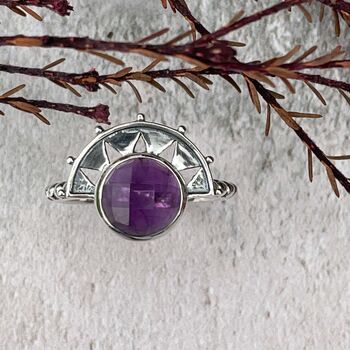 Sterling Silver Crown Amethyst Statement Ring, 9 of 11