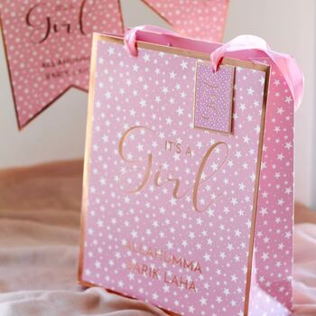 Baby Girl Gift Bags Pink And Rose Gold Three Pack, 2 of 4