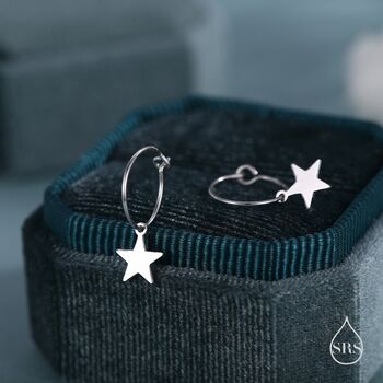 Sterling Silver Very Minimalist Star Hoop Earrings, 2 of 11