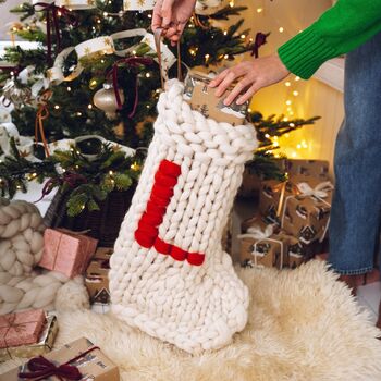 Personalised Jumbo Hand Knitted Christmas Stocking, 12 of 12