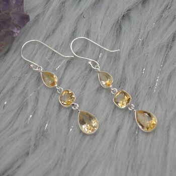 Citrine Teardrop Dangle Drop Earrings: 925 Silver, 8 of 9