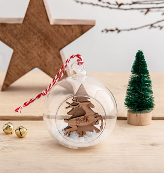 Personalised Christmas Reindeer Glass Bauble, 2 of 2