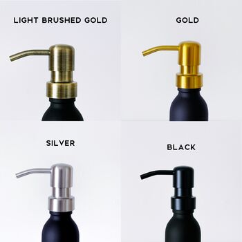 Matt Black Glass Bottle With Choice Of Metal Pump Colour, 9 of 9