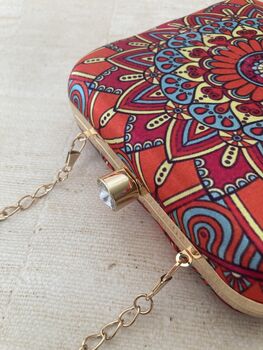 Devi Bright Orange Square Digitally Printed Clutch Bag, 9 of 9