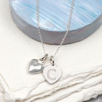 Silver St Christopher And Puffed Heart Charm Necklace, 2 of 4