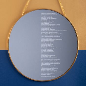 Engraved Framed Round Mirror With Song Lyrics / Poem, 2 of 2