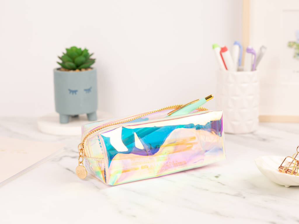 Clear Holographic Gold Zipper Pencil Case, 1 of 5