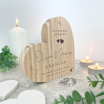 Personalised Wedding Script Text Wooden Freestanding Heart, 3 of 6
