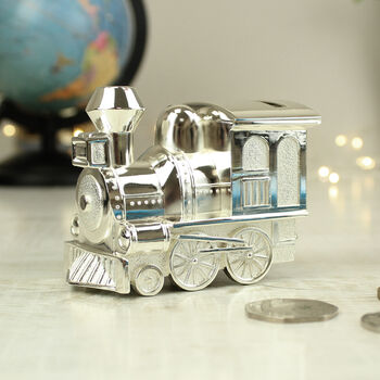 Personalised Silver Plated Train Money Box Gift, 3 of 7