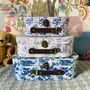 Blue And White Floral Set Of Three Mini Suitcases, thumbnail 2 of 6
