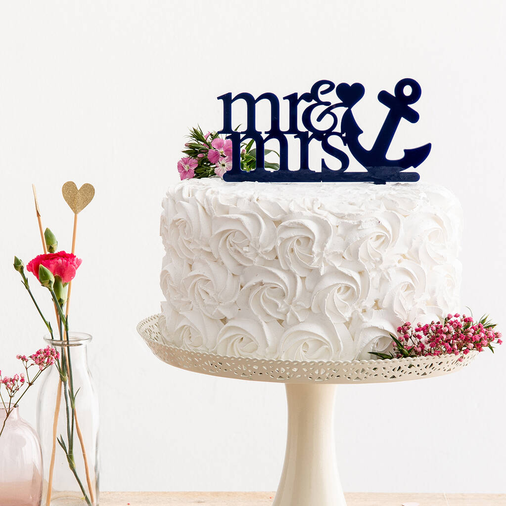 Mr And Mrs Sailor Anchor Wedding Party Cake Topper, 1 of 3