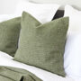 Olive And Cream Woven Wool Cushion, thumbnail 3 of 4