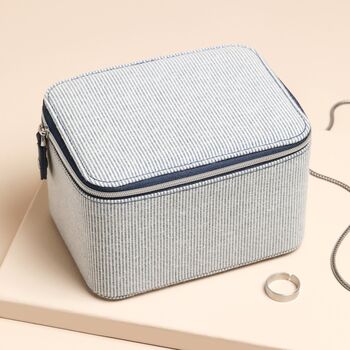 Men's Blue Stripe Rectangular Travel Jewellery Case, 3 of 6