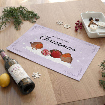 Personalised Robin Baubles Linen Placemat, 4 of 5