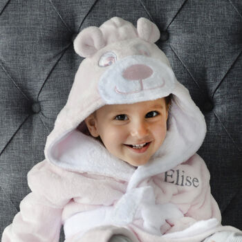 Personalised Pink Teddy Hooded Baby Dressing Gown, 3 of 7