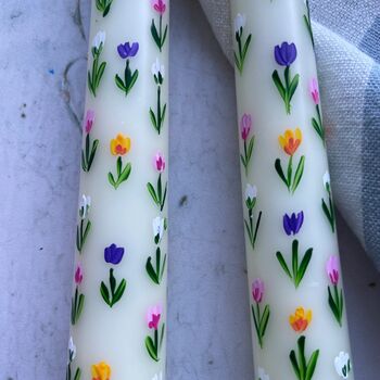 Ivory Hand Painted Tulip Floral Candles, 2 of 4