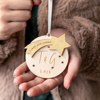 Personalised First Christmas Star Bauble Decoration, 3 of 6