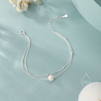 Sterling Silver Dainty Natural Pearl Double Layer Bracelet, 3 of 12