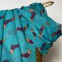 Sausage Dogs Print Scarf In Teal, thumbnail 2 of 3
