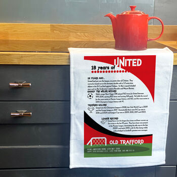 Years Of Being A Red Devil Tea Towel Birthday Gift For Manchester United Fan, 2 of 8