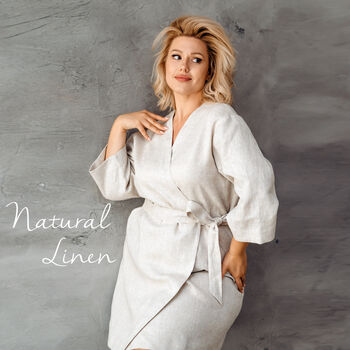 Short Linen Robe For Women | Natural Kimono Dressing Gown, 10 of 11