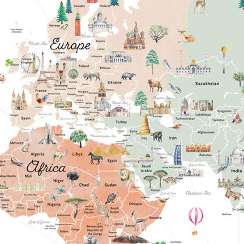 Educational Illustrated Kids World Map Scandinavian Neutrals, 2 of 6