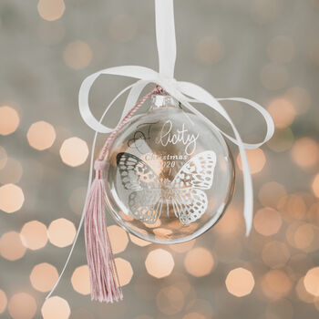 Baby Girl Personalised Butterfly Christmas Bauble, 2 of 7