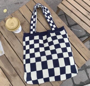 Knitted Checkered Tote Bag, 3 of 7
