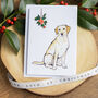 Festive Yellow Labrador Christmas Card, thumbnail 1 of 7