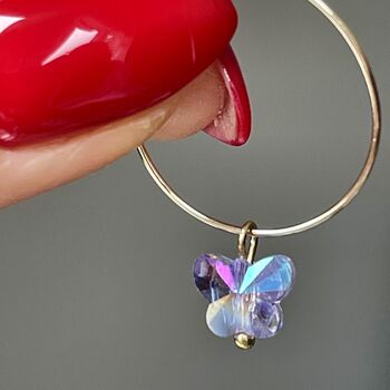 Iridescent Crystal Butterfly Hoop Earrings, 2 of 2