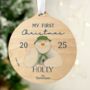 Personalised The Snowman My First Christmas Round Wooden Decoration, thumbnail 1 of 3
