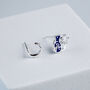 Sterling Silver Blue Cat And Crescent Moon Stud Earrings, thumbnail 2 of 5