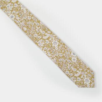 Mens Lime Yellow And White Floral Slim Style Tie, 9 of 11