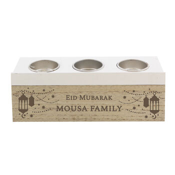 Personalised Eid Wooden Three Tea Lights Holder Ramadan, 3 of 3