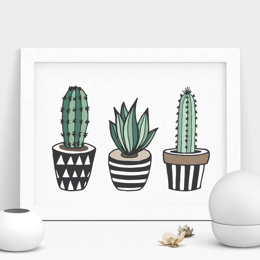 cactus print illustrated set in green by the motivated