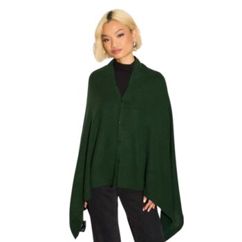 Dark Green 100% Cashmere Multi Ways Button Poncho Shawl Gift Boxed, 7 of 8