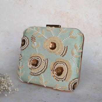 Tasha Mint Silk Floral Clutch, 2 of 2