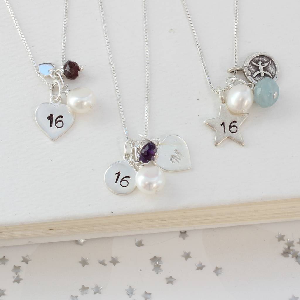 personalised celebrate 16th birthday necklace by bish bosh becca 