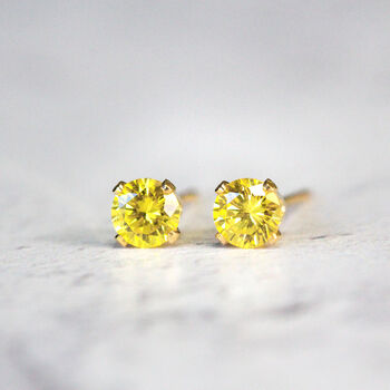 Yellow Crystal Stud Earrings In Gold Or Silver, 7 of 10