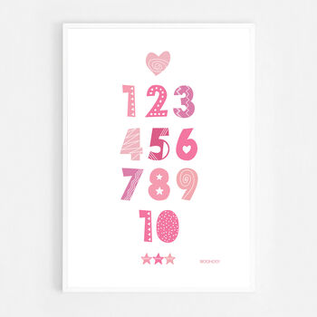 Numbers Pink Scandi Nursery Print, 5 of 5