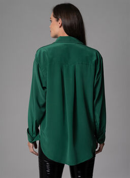 Sheena Forest Oversized Silk Crepe De Chine Blouse, 3 of 4