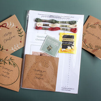Embroidered Christmas Wreath Card Kit – Set Of Three Or Six With Envelopes, Hand Embroidery, 3 of 7