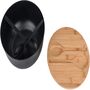 Black Solid Bamboo Salad Wooden Bowl With Server Set, thumbnail 5 of 8
