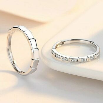 Adjustable Silver Plated Couple Promise Eternity Rings, 5 of 6