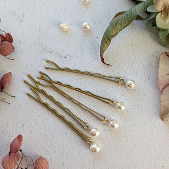 Set Of Gold Pearl Bobby Pins, 6 of 11