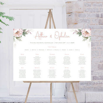 Wedding Table Plan In Pink Floral, 3 of 6
