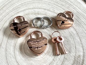 Personalised Rose Gold Heart Padlock Wedding Invite, 7 of 7